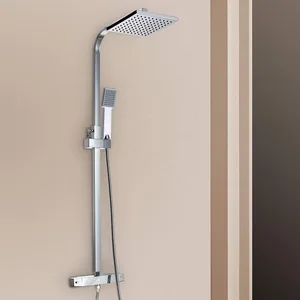 Chrome Square Exposed Bar Shower Column with Rain Head and Hand Shower