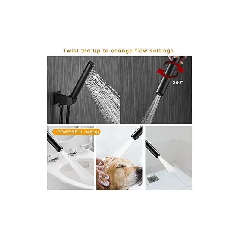 Matte Black Concealed Shower System with Square Rain Head and Hand Shower – photo 2
