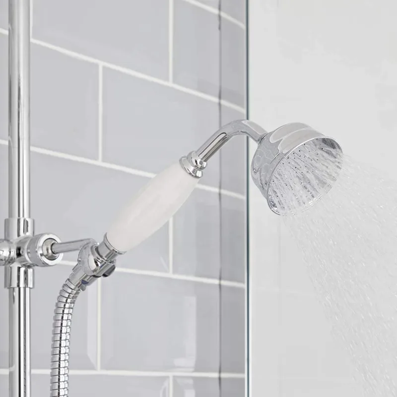 Traditional Chrome Rigid Riser Bath Shower with Rain Head and Handset – photo 3