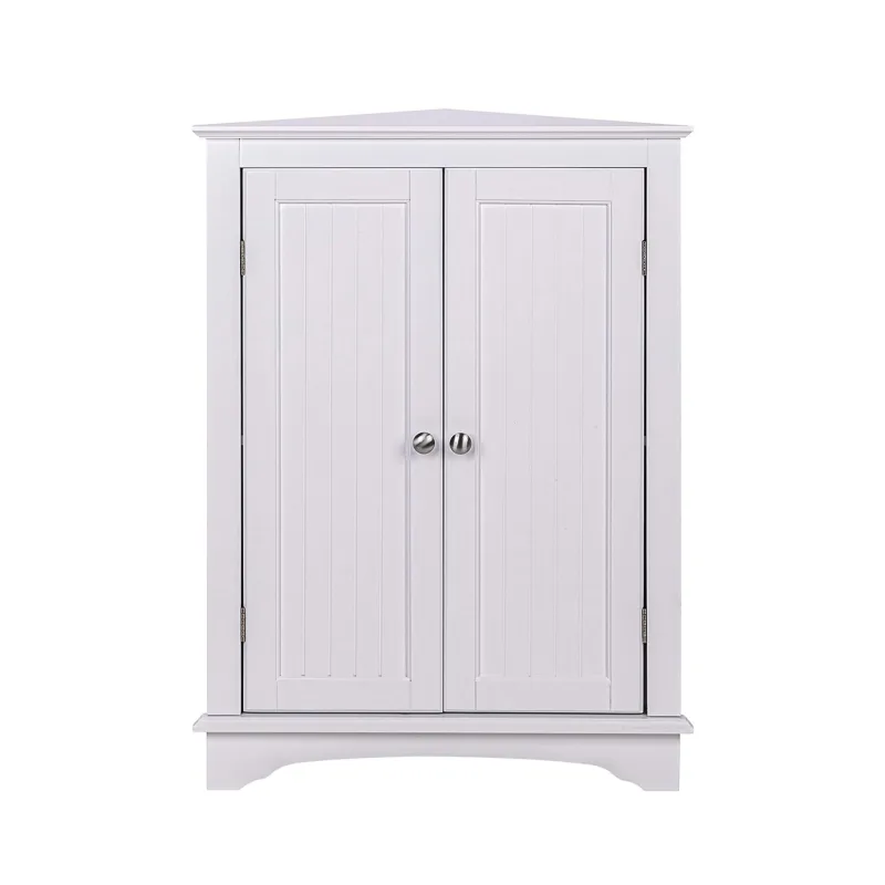 White Corner Bathroom Cabinet with Adjustable Shelf – photo 3