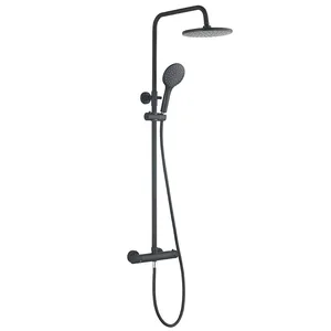Matte Black Exposed Bar Shower Column with Round Rain Head and Hand Shower