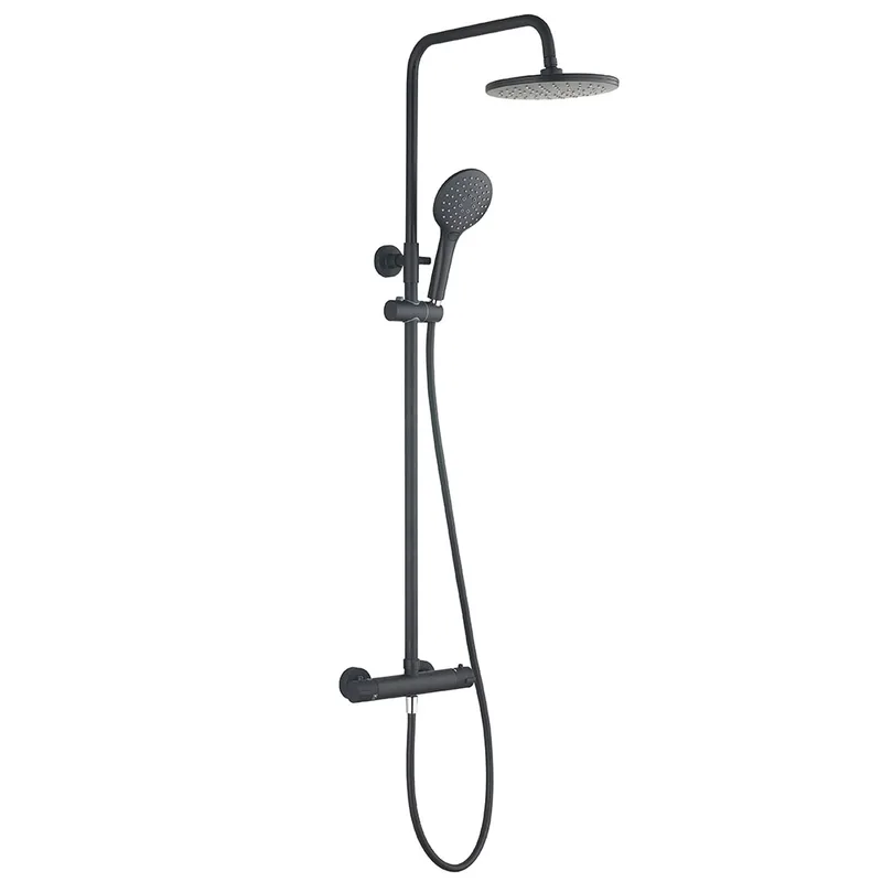 Matte Black Exposed Bar Shower Column with Round Rain Head and Hand Shower