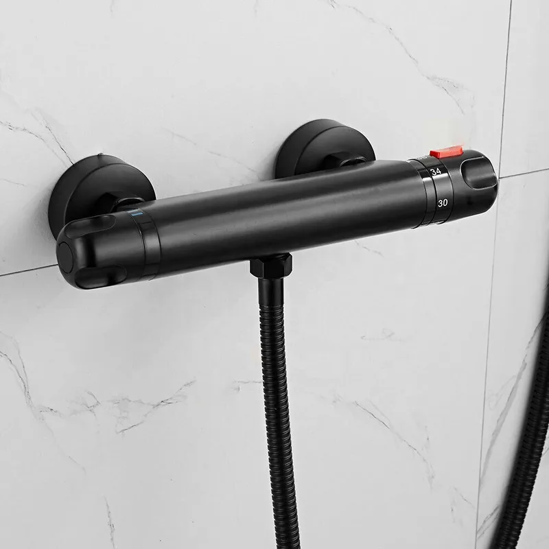 Matte Black Wall-Mounted Bath Shower Mixer with Slide Rail Kit – photo 4