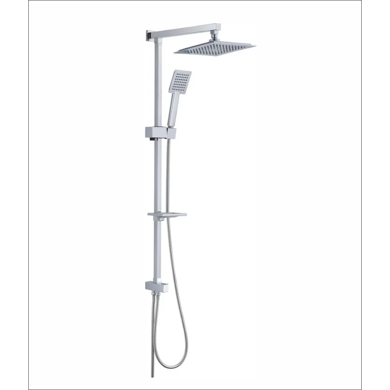 Chrome Shower Column with Square Rain Head, Square Hand Shower and Soap Dish