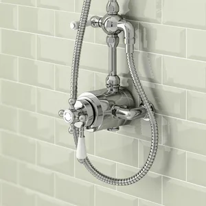 Traditional Chrome Rigid Riser Shower with Round Head and Handset – Exposed Valve – photo 2