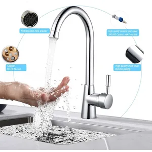 Chrome Gooseneck Single-Lever Kitchen Faucet with Ceramic Disc Valve
