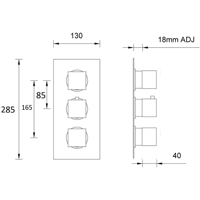 Chrome Concealed Triple Thermostatic Shower Valve, Square – photo 4
