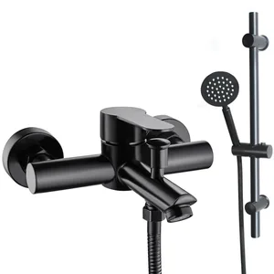 Matte Black Wall-Mounted Bath Shower Mixer with Slide Rail Kit