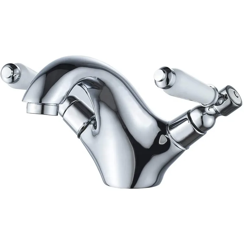 Traditional Chrome Mono Basin Mixer with White Lever Handles