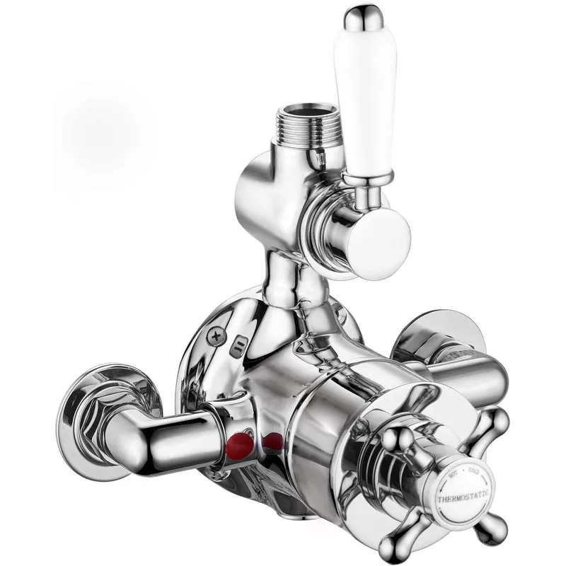 Traditional Chrome Exposed Shower Valve with White Levers – photo 2