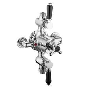 Traditional Chrome Exposed Shower Valve with Cross Handle and Black Lever – photo 2