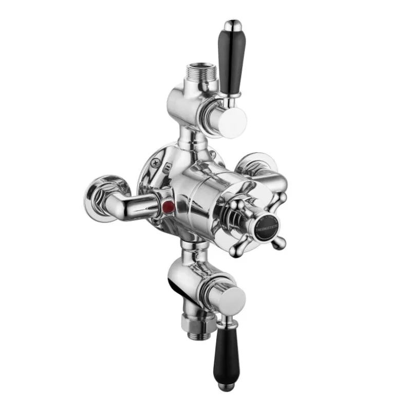 Traditional Chrome Exposed Shower Valve with Cross Handle and Black Lever – photo 2