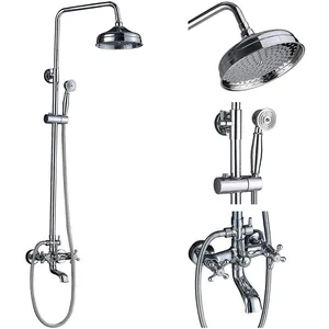 Antique Brass Exposed Shower System with Rain Head, Hand Shower and Bath Spout – photo 3