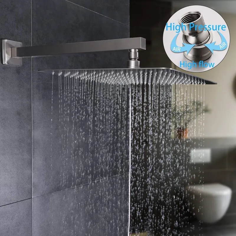 Brushed Concealed Shower System with Square Rain Head, Hand Shower and Bath Spout – photo 5