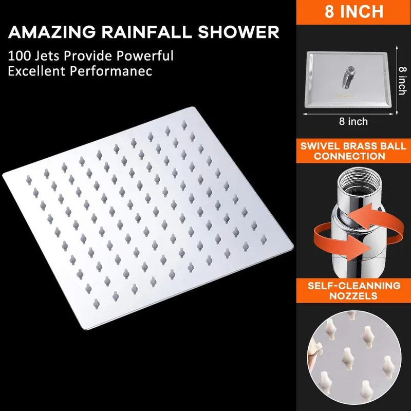 Square Rainfall Shower Head with Silicone Nozzles – photo 5