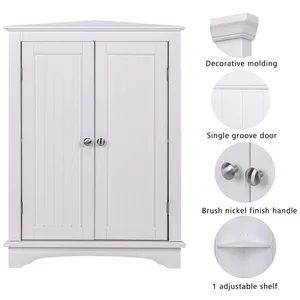 White Corner Bathroom Cabinet with Adjustable Shelf