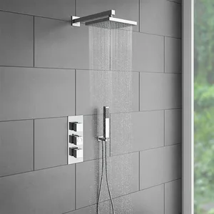 Chrome Concealed Shower Set with Wall-Mounted Rain Head, Hand Shower and Triple-Control Valve