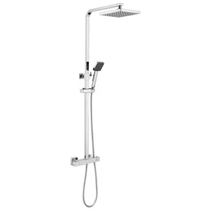Chrome Exposed Bar Shower Column with Square Rain Head and Hand Shower – photo 2
