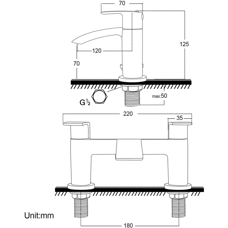 Deck-Mounted Waterfall Bath Filler with Single Lever – photo 2