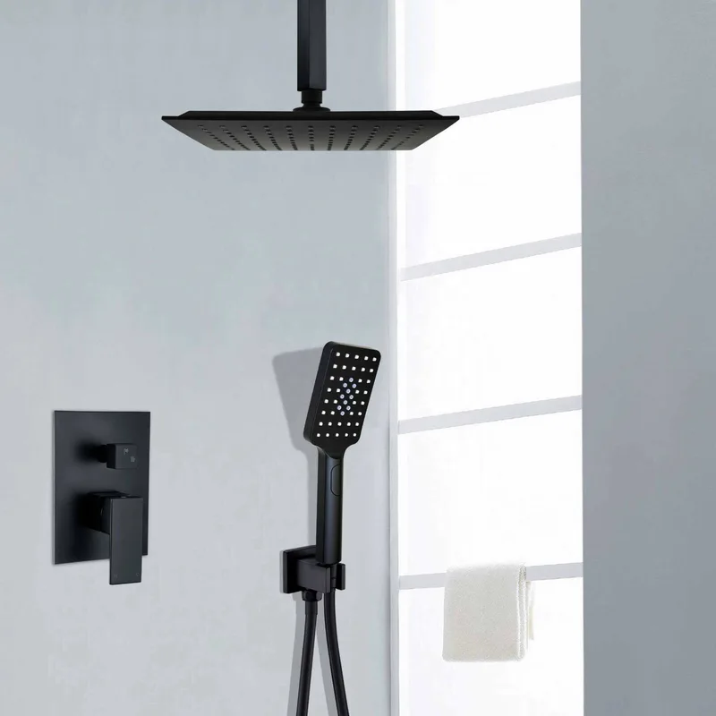 Matte Black Concealed Shower with Ceiling-Mounted Rain Head and Slide Rail – photo 6