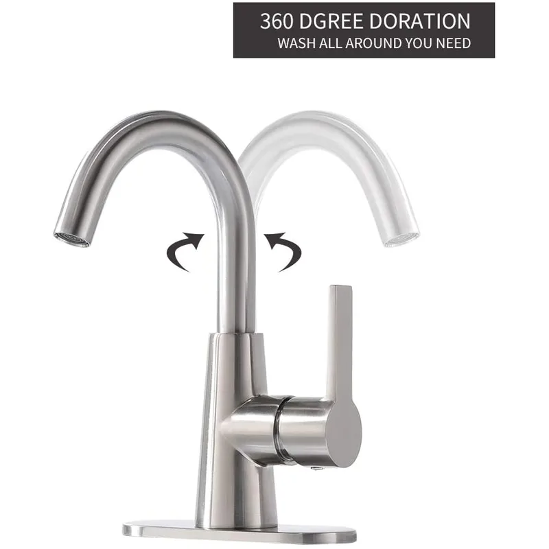 Brushed Gooseneck Single-Lever Faucet with 4-Inch Deck Plate – photo 2