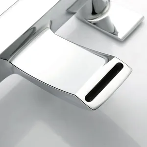 Chrome Flat-Spout Waterfall Basin Mixer