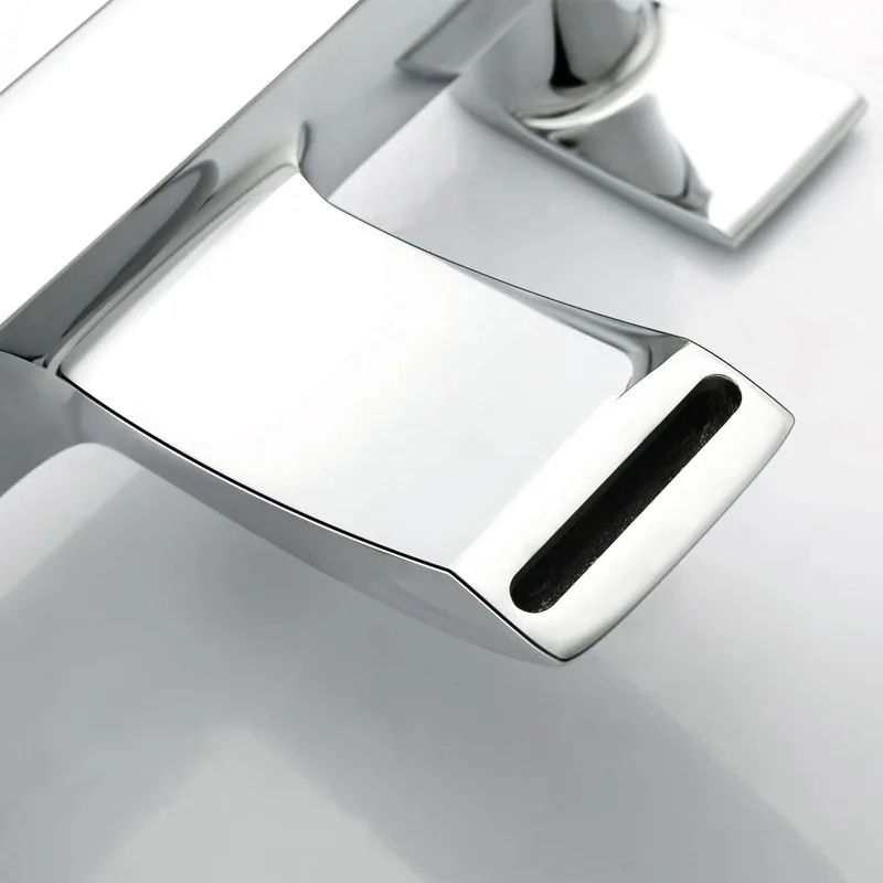 Chrome Flat-Spout Waterfall Basin Mixer