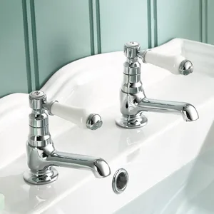 Traditional Chrome Basin Pillar Taps with White Levers (Pair)