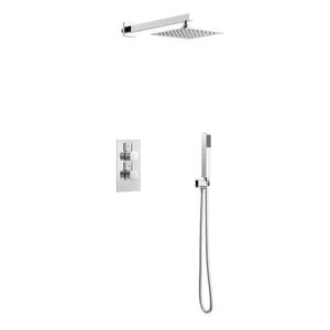 Chrome Concealed Shower with Square Rain Head, Hand Shower and Twin Valve – photo 3