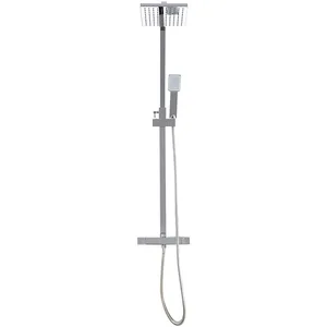 Chrome Square Exposed Bar Shower Column with Rain Head and Hand Shower – photo 4