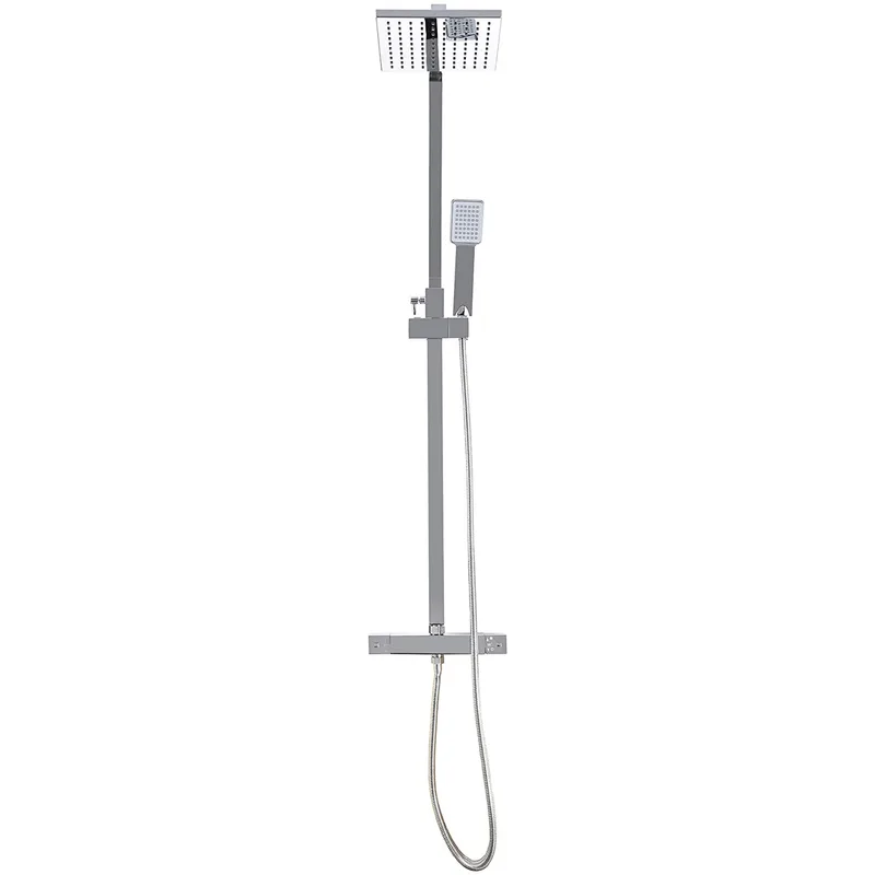 Chrome Square Exposed Bar Shower Column with Rain Head and Hand Shower – photo 4