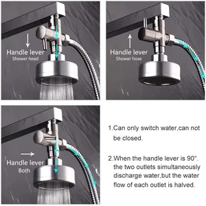 Chrome Square Wall Shower Arm with Round Head and Hand Shower Diverter – photo 3