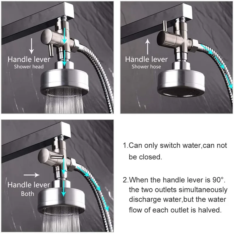 Chrome Square Wall Shower Arm with Round Head and Hand Shower Diverter – photo 3
