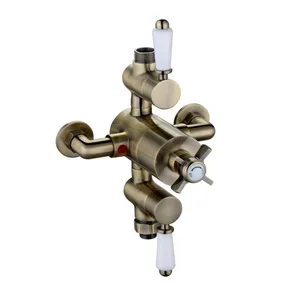 Traditional Antique Brass Exposed Shower Valve with White Levers