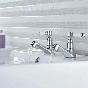 Chrome Lever-Handle Basin Pillar Taps (Pair)