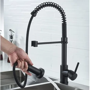 Matte Black Spring Pull-Down Kitchen Faucet Sprayer