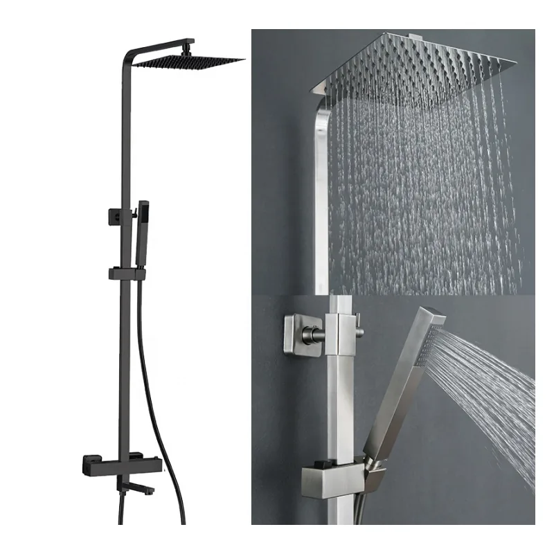 Square Exposed Shower System with Rain Head, Hand Shower and Bath Spout – photo 2