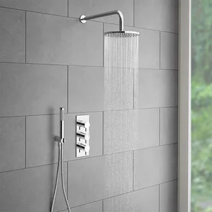 Chrome Concealed Shower Set with Round Rain Head, Hand Shower and Triple Valve