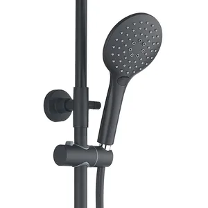 Matte Black Exposed Bar Shower Column with Round Rain Head and Hand Shower – photo 3