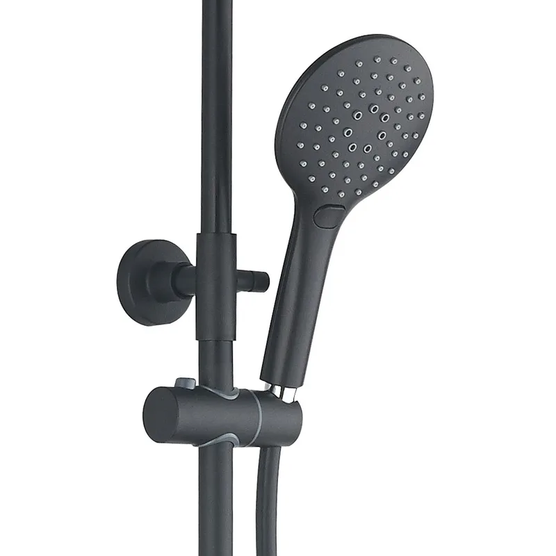 Matte Black Exposed Bar Shower Column with Round Rain Head and Hand Shower – photo 3