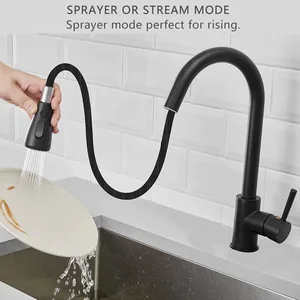 Matte Black Pull-Down Kitchen Faucet with Spray and Stream Modes